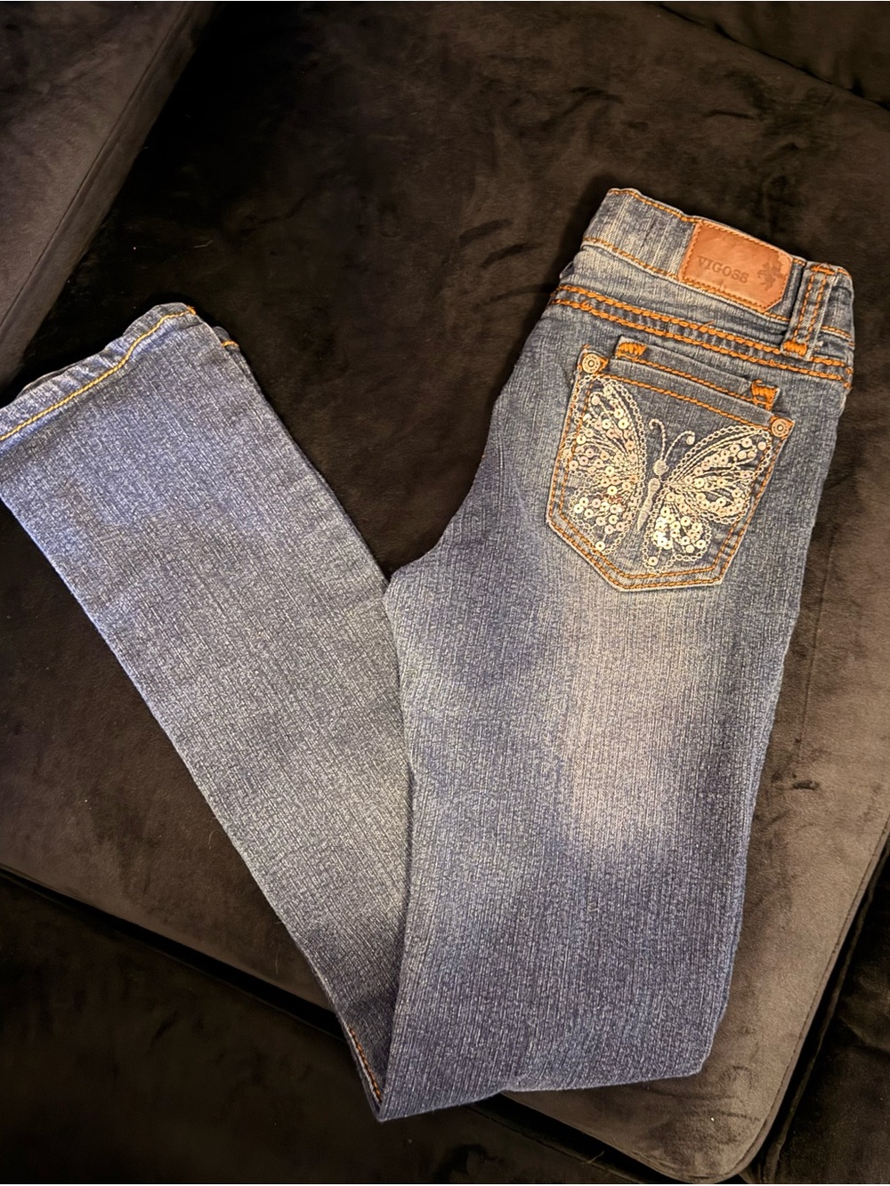 Vigoss kids Skinny Jeans with Sequin Butterfly - Blue